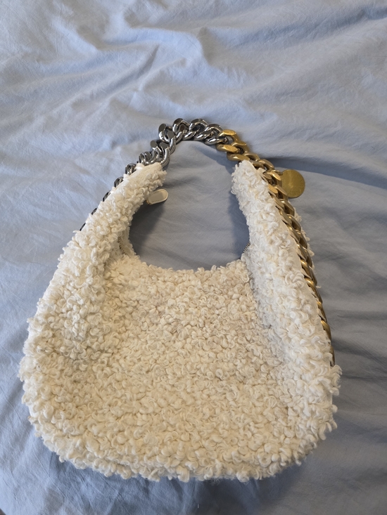 Stella McCartney Handbags - Stella McCartney Cream Bouclé Hobo Bag with Mixed Metal Chain